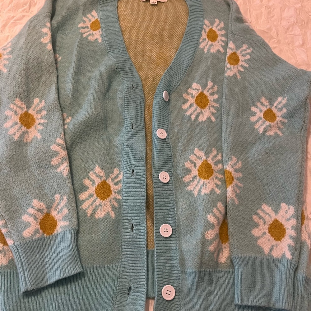 NWOT, never worn, blue with daisies cardigan